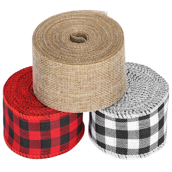 3 rullaa jouluaskartelunauhaa musta punainen musta valkoinen säkkikangas DIY jousimateriaalit lahjapaperi (5 cm)