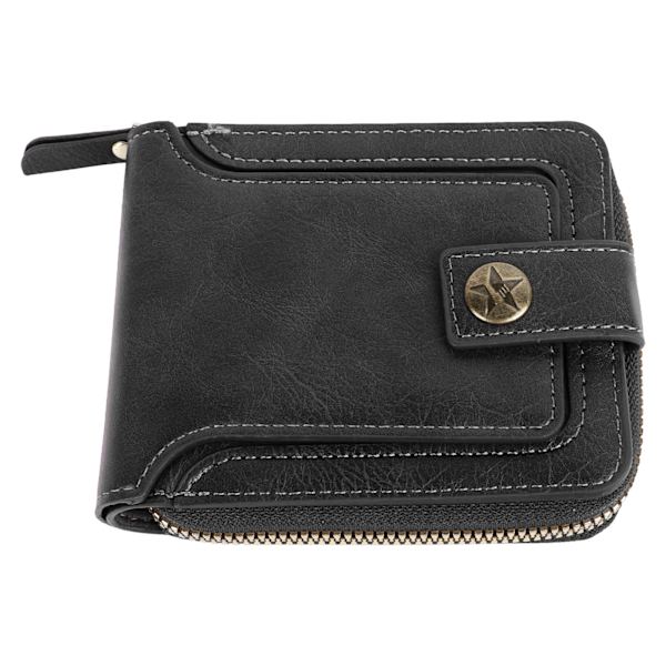 Herr Plånbok Trifold Plånbok PU Läder Retro Dragkedja Spänne Flera Fack Stor Kapacitet Bärbar Plånbok för Resor Svart