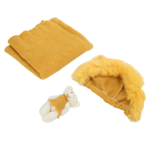Baby Fotografi Props Outfit Sød Hudvenlig Nyfødt Spædbarn Wraps Hat Bjørn LegetøjGul Hat + Wrap + Dukke