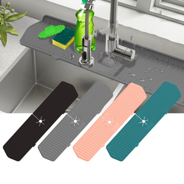 Kjøkkenkran Oppvaskkum Splash Guard Stor silikonkran Vannfangermatte Oppvaskkum Dreneringspute Bak Kran for kjøkkenbad