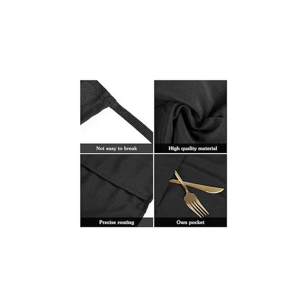Kitchen Aprons, Waiter Apron Black Apron with Adjustable Strap and 3 Pockets Short Apron for Men Women Waiters 2-pack Black