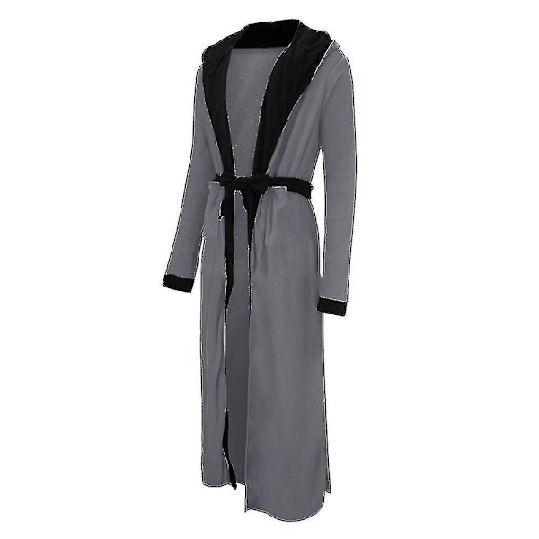 Hættetrøje Badekåbe Natkjole til Mænd, Grå Sort Fleece Morgenkåbe 2XL