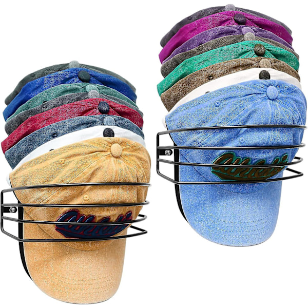 Hattehylde til væg og dør, [2-pak] Metal hat organiser til opbevaring af baseballkasketter, kan rumme op til 30 kasketter, stærk kasket holder, sort