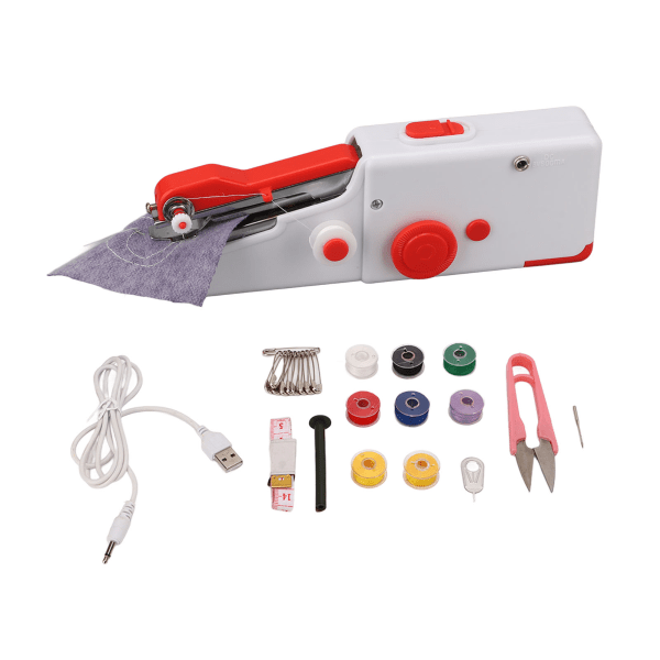Håndholdt symaskin Mini Profession Batteridrevet Ergonomisk DIY bærbar elektrisk symaskin for nybegynnere Rød