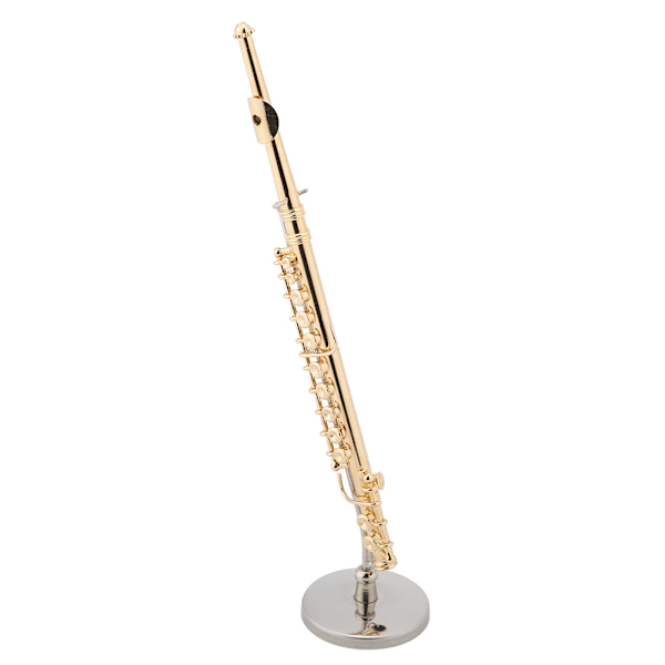 Miniatyrfløytekopi med stativ og etui Gullbelagt instrumentmodell Musikalske ornamenter