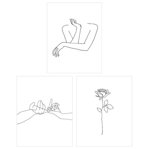 3 st/set 30x40cm Modern enkel hängande abstrakt linjemålning Canvas väggbild för hemmet