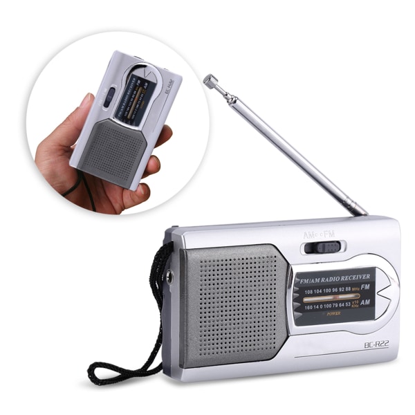 Universal Slim AM/FM Mini Radio Kannettava Stereokaiuttimet Vastaanotin Musiikkisoitin Hopea