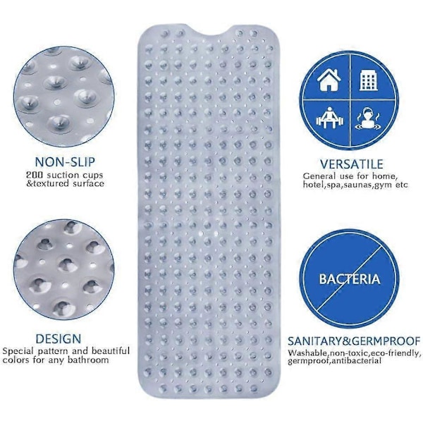 Halkfri Badmatta, Mögelresistent, Extra Lång, Antibakteriell, Ftalatfri Latex, Maskintvättbar