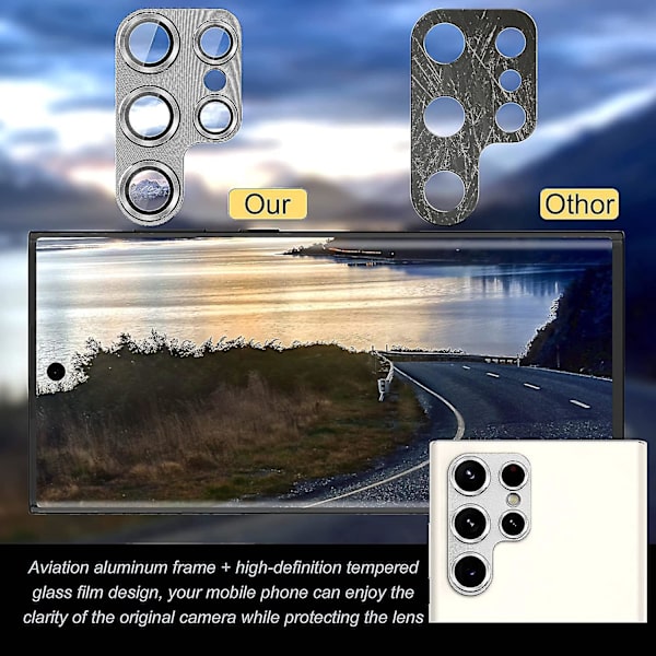 Kameraskydd för Samsung Galaxy S23 Ultra 2023 - Metall + Härdat Glas Anti-Scratch HD Linsöverdrag Silver