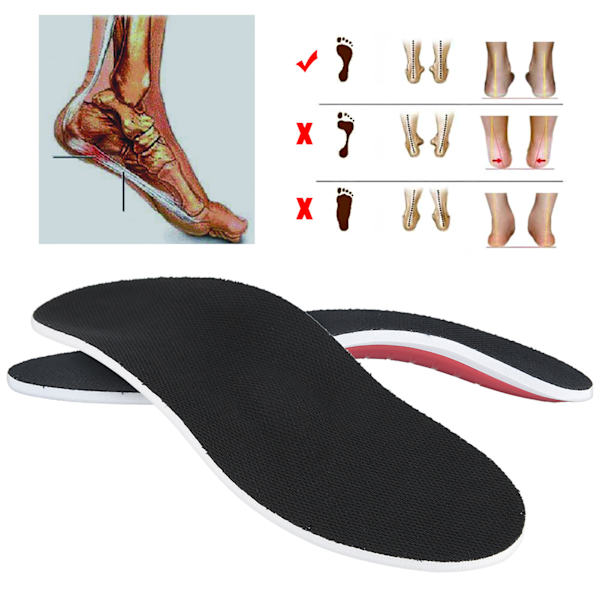 Unisex plattfots ortos innersula Arch Support Plantar Fasciitis Smärtlindring Korrigering fotdyna (röd botten Svart yta S: 3540)