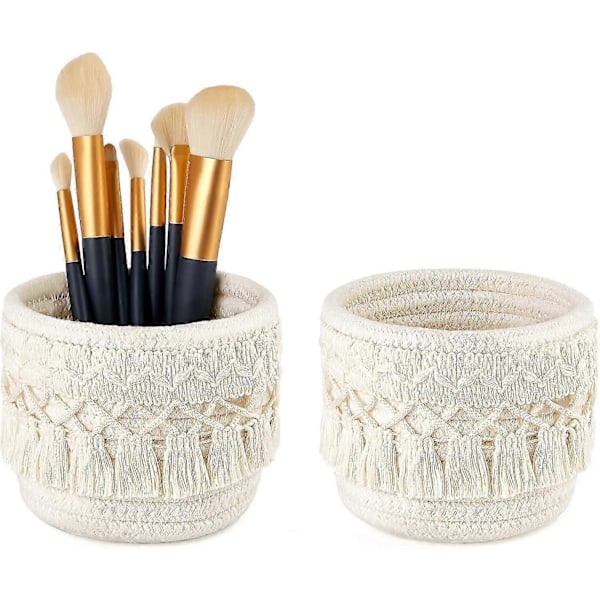 Macrame Sminkekost Etui, Boho Oppbevaringsetui Sett med 2_SZXM