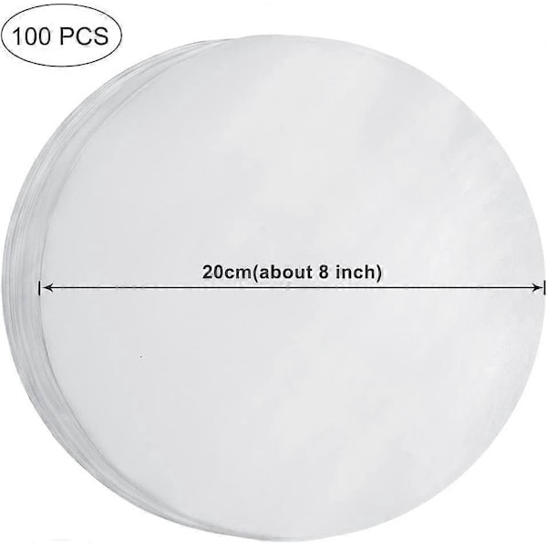 8 tommer Bagepapir Cirkler 100 stk Runde Kageforme Bagepapir Non-stick Runde Fedttætte Papirark til Kageforme Patty Separati