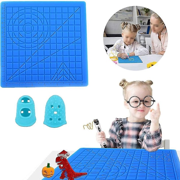 3D-tulostuskynän silikonimattoja perusmalleilla, 3D-kynän piirustuslevy lapsille ja aloittelijoille, mukana 2 silikonisormisuojusta