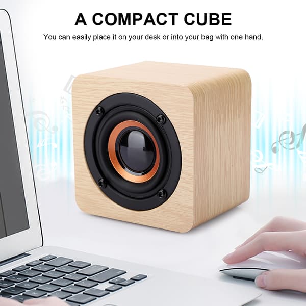 Mini Gul Lille Træ Trådløs Bluetooth Højttaler USB Opladning Bærbar Terning