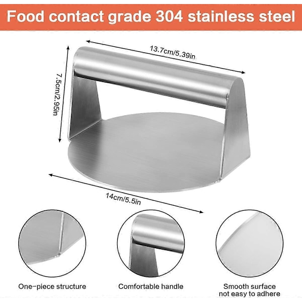 Rund Baconpress, Kraftig Grillpress 14 cm Rostfritt Stål Baconpress Uppgraderad Rund Grillpress Bacon och Grillpress Non-Stick Bacon Grillpress