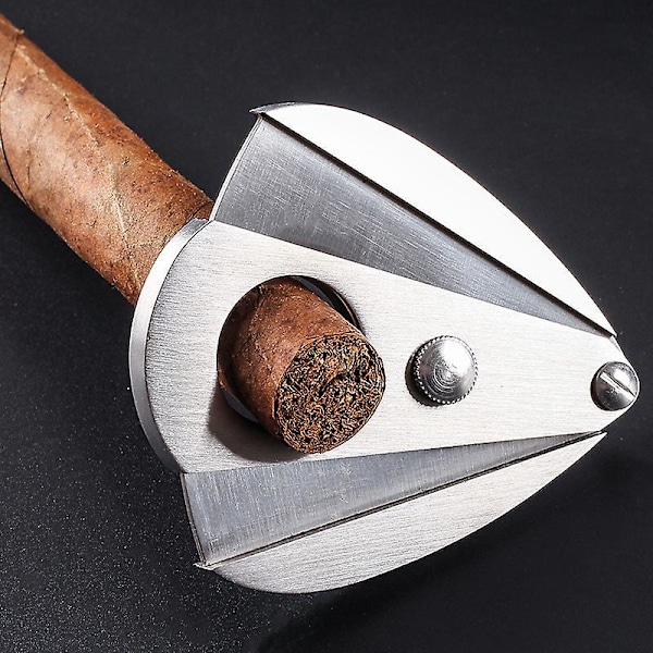 Fjederbelastet Dobbelt Guillotin Cigar Cutter Sølvfinish