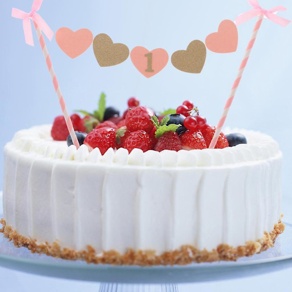 6 x Pinkki Kultainen Yksivuotias Hyvää Syntymäpäivää Kakun Koriste Lippuviiri Ensimmäinen Syntymäpäivä