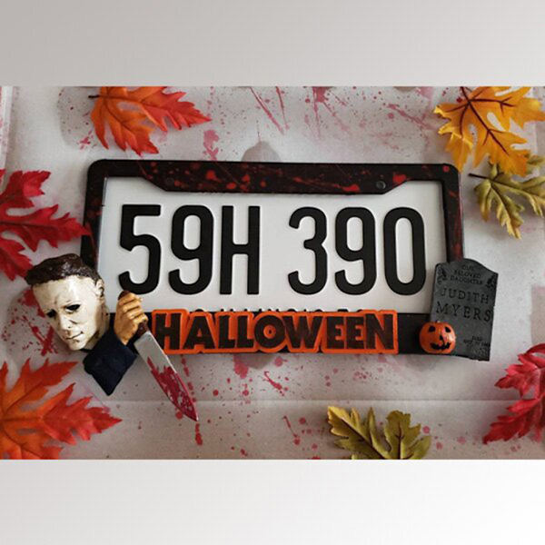 Halloween-kauhuelokuvan rekisterikilven kehys Rekisterikilven suojukset Pelottava auton rekisterikilven kehys Henkilökohtaiset auton lisävarusteet