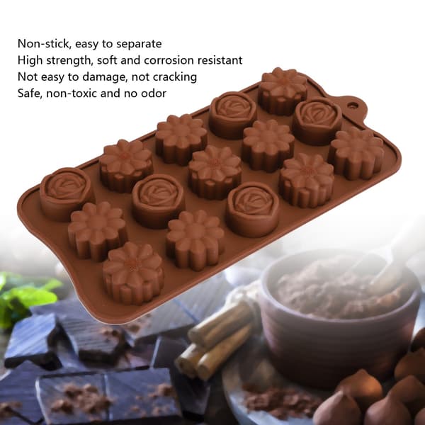 2 stk. 15-gitter smuk blomsterformet silikonekageform chokoladeform DIY bageværktøjstilbehør