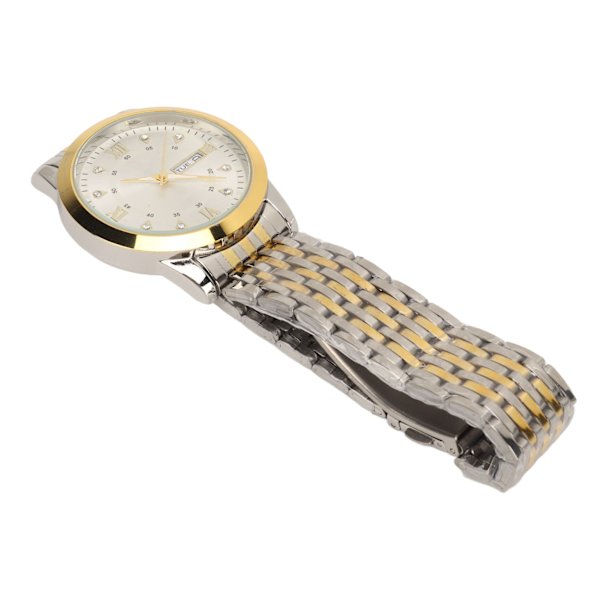 Klocka för män kvarts dag datum vattentät casual lyxig lysande modeklänning klocka med legering armband för affärer guld vit