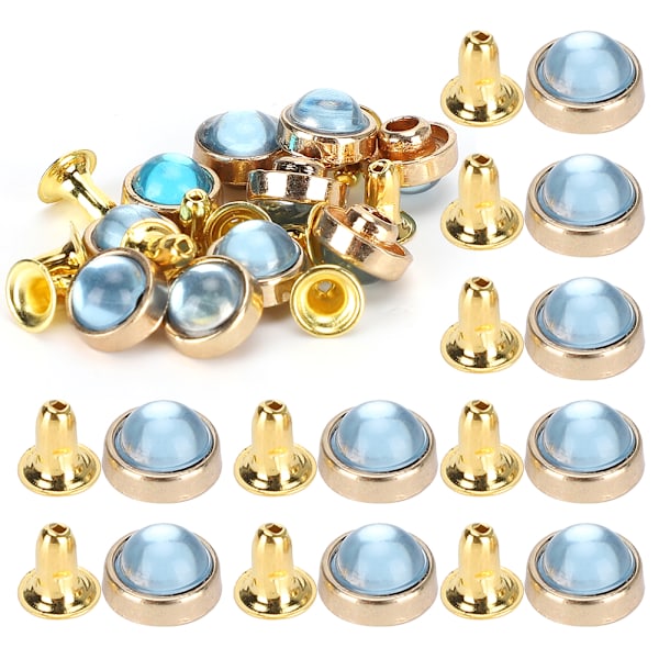 100 Set Färg Kristall Nitar Zink Legering Bagage Kläder Skor Dekoration DIY Verktyg 8mm Baby Blå