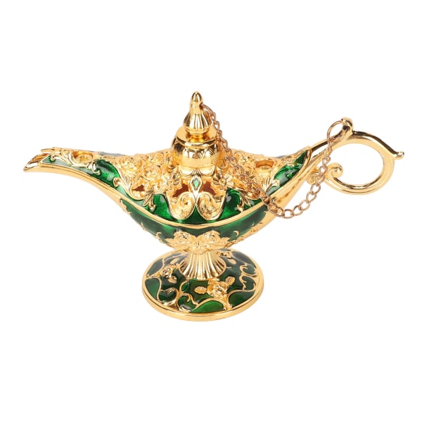 Magic Genie lampe Udsøgt farveægte iøjnefaldende legering præget mønster Genie lampe til soveværelse kontor guld+grøn 4,7 tommer
