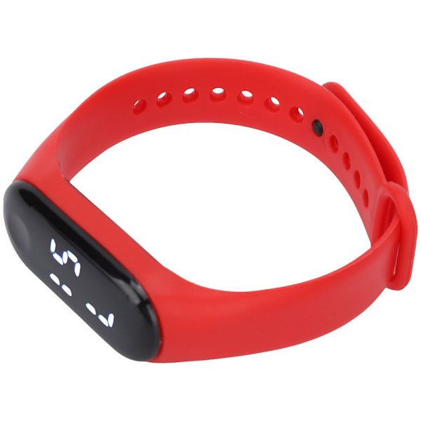 Digitalur LED Hvidt Lys Display Plast Spejl Elektronisk Bevægelse Silikone Strap Sportsur til Student Rød