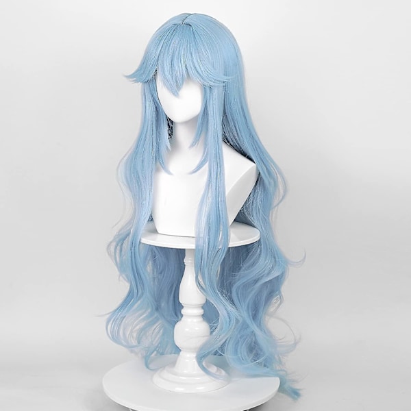 Isblå Cosplay-Peruk med Hårsnodd - Lång Lockig Fluffig Anime-Hår för Kvinnor - Värmebeständig Syntetisk Hår