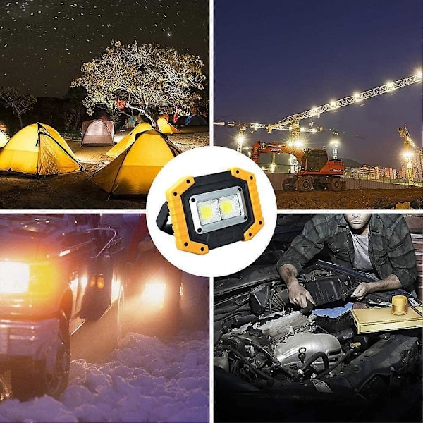 2-pack portabla LED-arbetslampor, uppladdningsbara strålkastare med USB, vattentät spotlight för utomhusbruk vid bilreparationer, camping, resor, fiske och arbetsplats