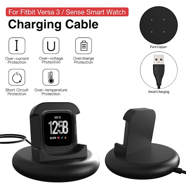 Laddningsdocka kompatibel med Fitbit Versa3 Sense Smart Watch laddningsbasstation bärbar ersättningsladdningsdocka