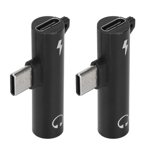 2 STK USB C til 3,5 mm lydadapter 2 i 1 lydopladning USB C til lydstik ABS USB C til lydstik til telefon tablet sort
