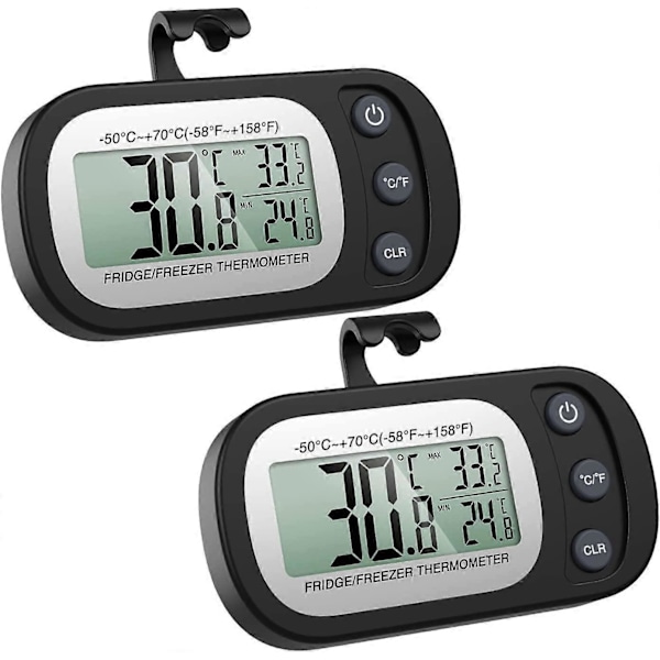 2 KPL Frigidaire Jääkaappilämpömittari, Digitaalinen Pakastinlämpömittari Koukulla, Helppolukuinen LCD-näyttö, Max/Min-toiminto, Täydellinen Kotiin, Ravintoloihin,
