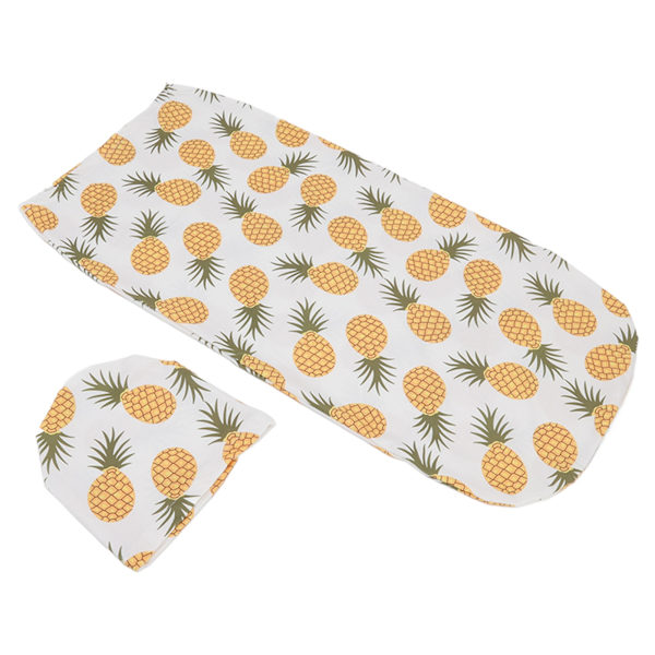 Mjuk elastisk anti-skräck baby swaddle filt hatt set nyfödd wrap baby hatt set för 0 till 3 månader baby liten ananas