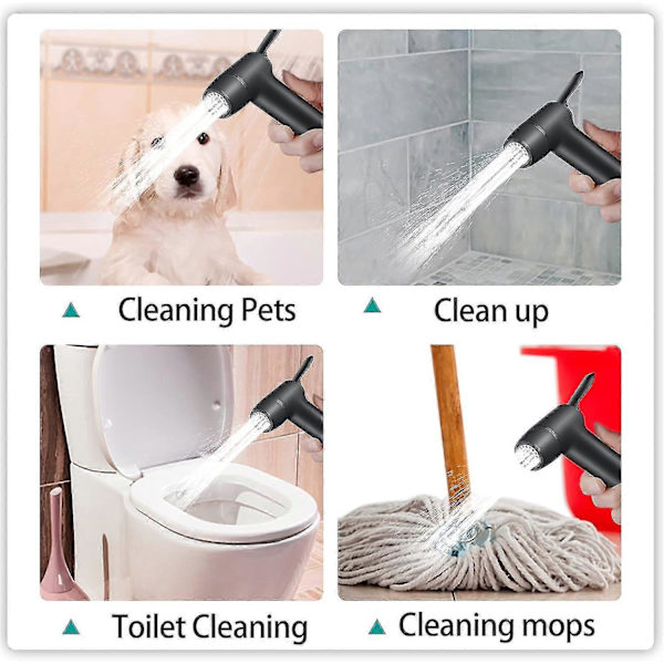 Håndholdt bidetsprøyte for toalett, bærbar kjæledyrdusj, toalettvannsprøyte, bidetfeste, baderomsspray for personlig hygiene (bidetsprøyte H1 Svart)