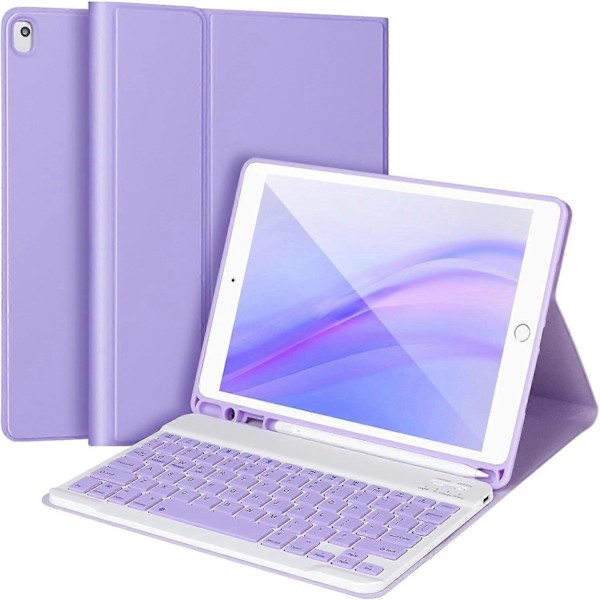 Tangentbordsfodral för iPad 10.2/Pro10.5/air3, iPad-fodral med tangentbord, löstagbart Bluetooth-tangentbord, med pennhållare, Lila