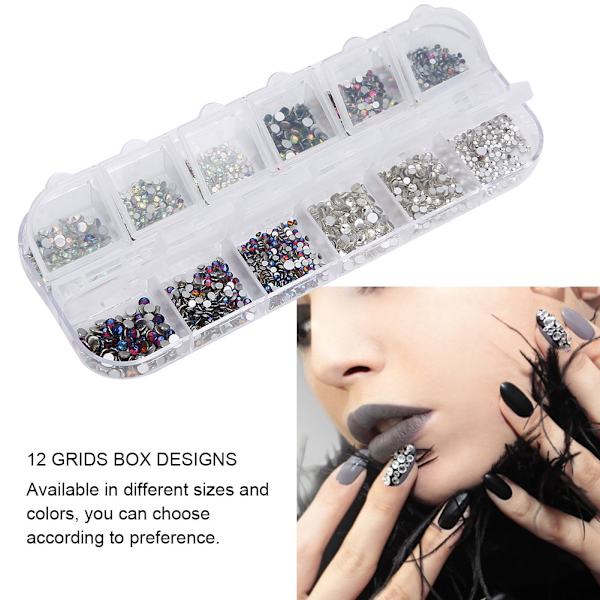 12 rutnät nagelkonst strass DIY nageldekoration smink glitterpärlor manikyrverktyg 4#