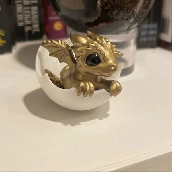 Nyfödd drake i ägg, Söt liten drakfigur, Kläckande drake, 3D Mini Art Drakstaty Skrivbordsdekorationer för fantasyentusiaster, Samlare