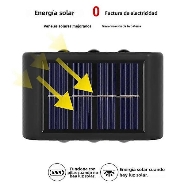 Solar vegglampe med 10/8/6/4 LED-er, vanntett utendørsbelysning for hage- og gjerdekorasjon med sollys 2LED varm