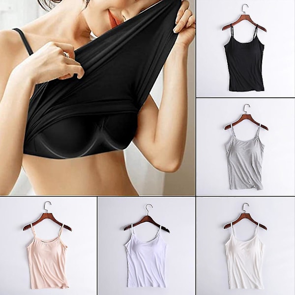 Slim Fit Camisole Tank Topit sisäänrakennetulla rintaliivit - Naisten pehmustettu kaula-aukko liivi S Vihreä