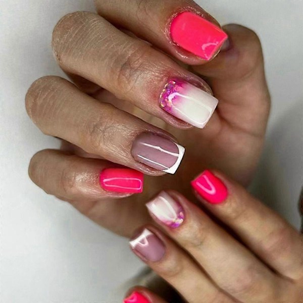 24 stk. Lange Firkantede Franske Kunstige Negle Aftagelige Fuld Negle Toppers til DIY Manicure og Salon W595