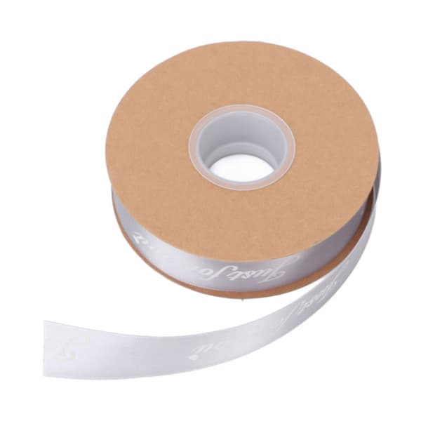 2,5 cm satengbåndrull 45yd trykk \"Just for You\" polyester for DIY bryllupsdekorasjon bursdagskakepakking sølvgrå