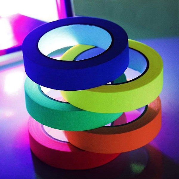 6 Ruller UV Fluorescerende Neon Blacklight Tape, Gaffa Tape, Blacklight Reaktiv