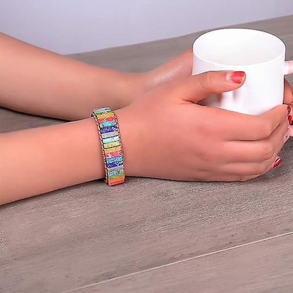7 Chakra Armbånd til Kvinder Boho Håndlavet Naturlig Jasper Sten Helbredende Energi Perle Læder Wrap Armbånd Smykkekollektion