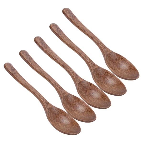 5 st träskedar Burr Free Robust Hållbar Lätt Värmebeständig Trä Mätssked Set för Gåvor HemBig Crimp Tail Spoon