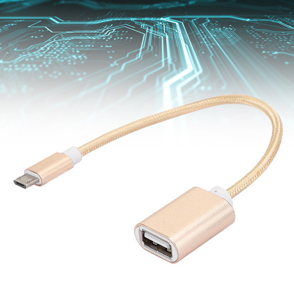 3 stk. flettet kludforstærket stik, ingen rust, jævn transmission, USB-indgang, mikro-udgang, OTG-adapterkabel til Android, guld