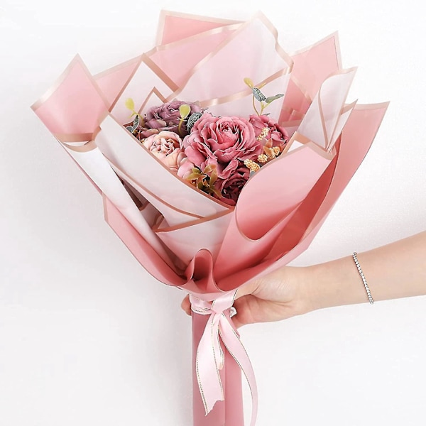 Blomsterpapir - Rosa, Svart, Hvit - Vanntett med Gullkant