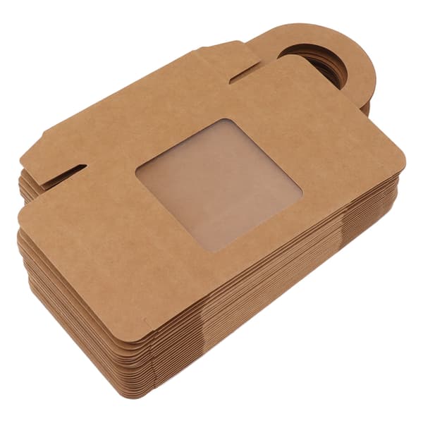 25-pack vinflasklåda i kraftpapper med hängkrok, fönster, vikbara presentförpackningar i kraftpapper