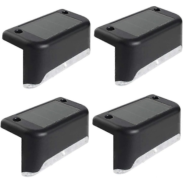 4-pack Solcellsdäckslampor LED Solcellstrapplampor Vattentäta Staketlampor för Utomhustrappor Staket Svart Kallt Ljus