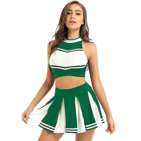 Cheerleader-dräkt för kvinnor, vuxenstorlek, uniform, klänning, outfit, XL, GRÖN