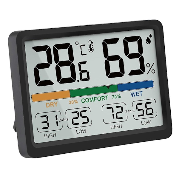 97x73x19mm, Indendørs Hygrometer Termometer - Digitalt indendørs termometer med maksimum og minimum historik, Skiftemulighed mellem F / C, Let at bruge, C